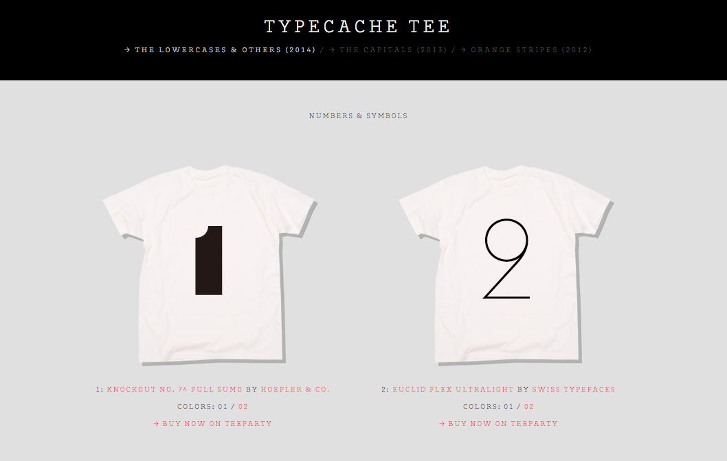 The Typecache 2014 tee shirt collection
