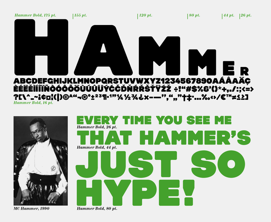One of the studio's bespoke typefaces, Hammer Bold.