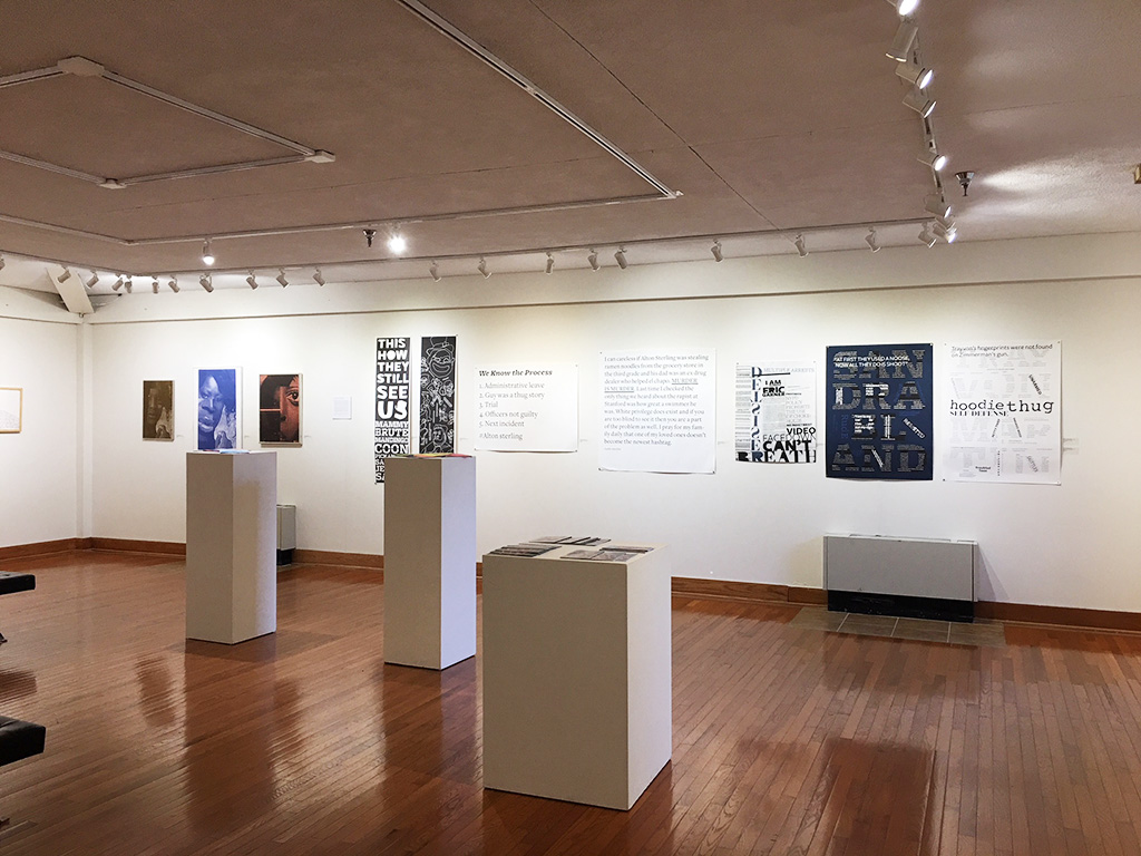The exhibition Design Connection at Mosely Gallery at the University of Maryland Eastern Shore. Artwork in the show includes Tasheka Arceneaux Sutton's projects Krewe, Black Lives Matter Too and If Hannah Hoch was Black What Would Her Work Look Like.